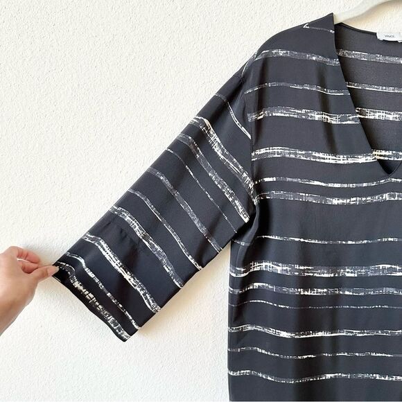 Vince Shadow Stripe Shift Silk Dress in Black White Size XXS - Picture 5 of 8